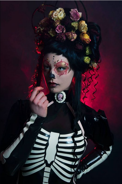 Miss Loulou celebrates Mexico’s Day of the Dead festival in Westward Bound’s Palermo Skeleton Latex Dress.