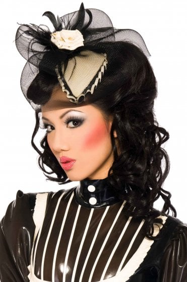 Barbette Latex Fascinator with Black Net and Trim