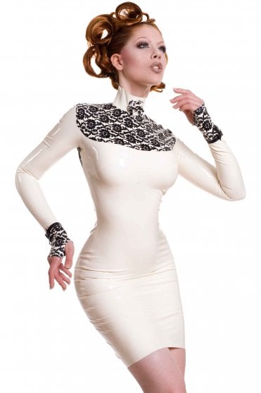 Bordelle-L'Amour Lace-Back Rose Latex Dress