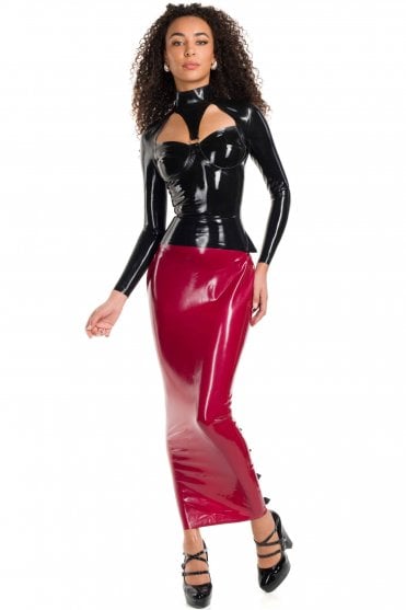 Buckle Back Latex Hobble Skirt.