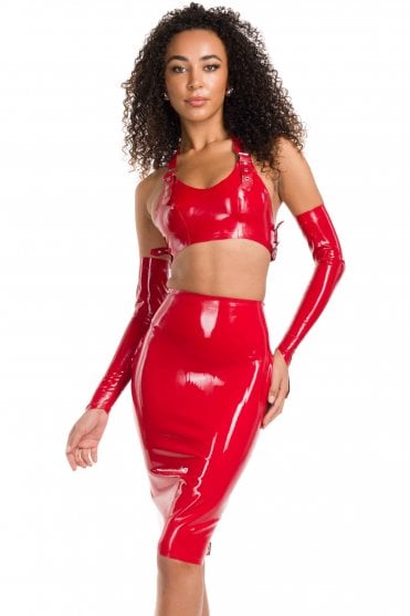 Buckle Back Latex Pencil Skirt.