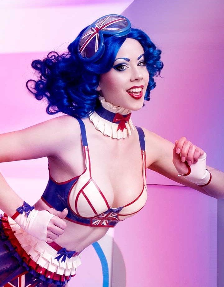 Commissioned latex lingerie set for the Olympic Games in London in 2012. Model: Ophelia Overdose. Photographer: Moritz Maibaum.
