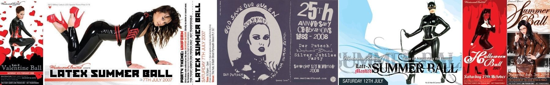 Original Westward Bound party flyers from Plymouth events held between 1995 and 2012