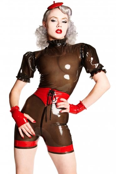 Derriere Latex Shorts with Lace Front
