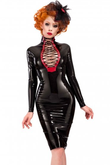 Flash Lace-Up Pencil Latex Dress