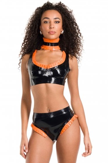 Frill-Trim Latex Bra