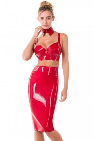 High Waisted Pencil Latex Skirt