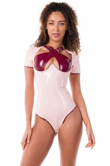 Krissi Latex Short Sleeve Crossover Leotard
