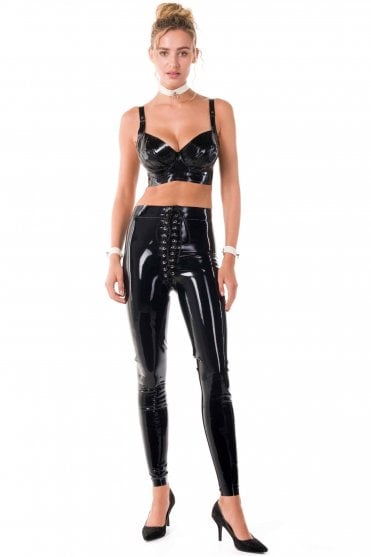 Leilani Lace-Front Latex Leggings