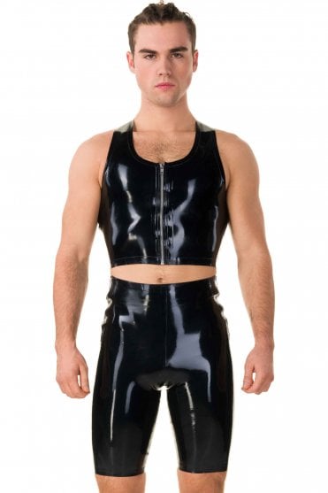 Men's Zip Front Cropped Latex Vest