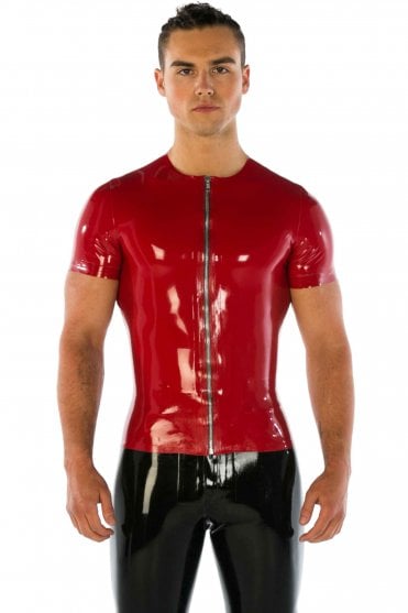 Men's Zip Front Latex T-Shirt (Short Sleeve)