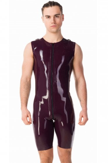 Military Stripe All in One Sleeveless Men's Muscle Latex Suit.