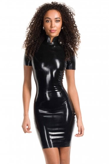 Oh La La Mandarin Collar Latex Mini Dress