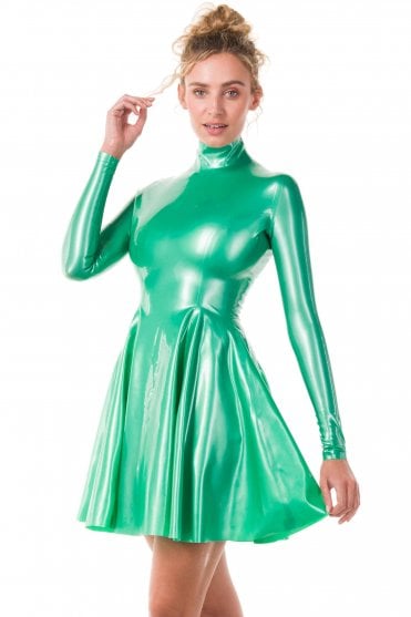 Polo Latex Dress with Full Circle Pleated Skirt