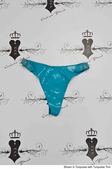 Prototype - Buckle Latex Thong. Sizes still available: UK S, M