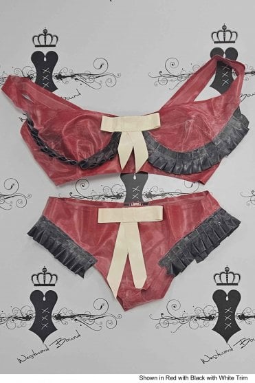Prototype - R0096/R0712 Sissy Latex Bra and matching Briefs with Bows. Sizes still available: UK 34B/S