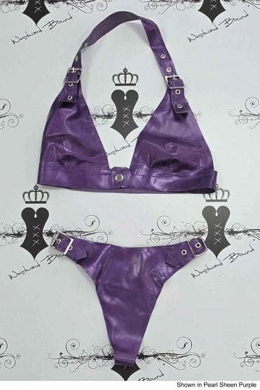 Prototype - R1855/R0105 Switch Latex Bra Front Button with Buckle Side Thong (Double Buckle). Sizes still available: UK 34C/S 