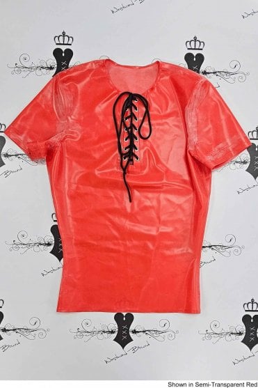 R0126 Men's Lace Neck Latex T- Shirt. Sizes still available: UK M, L