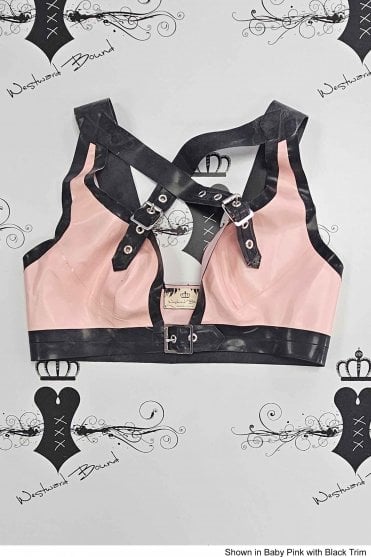 R0447 X your Heart Latex Rubber Bra. Sizes still available: UK 32C, 36C, 36D, 38D, 40C