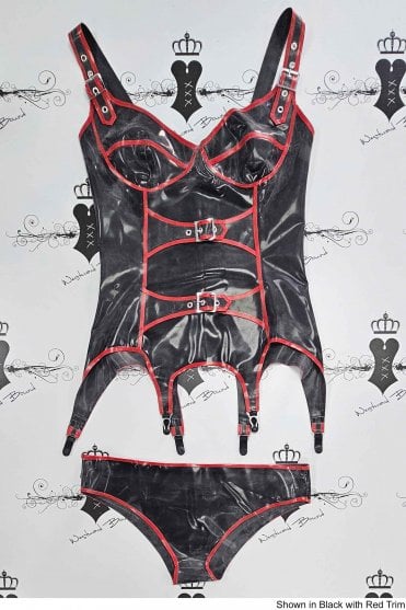 R0701 / R1981 Glamour Girl Latex Corselet with Briefs. Sizes still available: UK 14