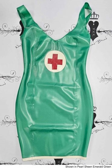 R0767 Nurse Vengeance Medically-Inspired Latex Dress. Sizes still available: UK 10, 12