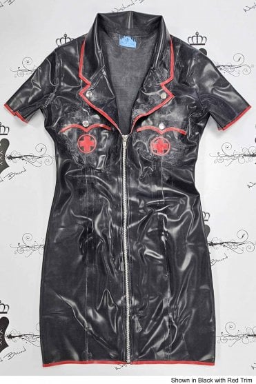 R0769 Nurse Casualty Medically-Inspired Latex Dress. Sizes still available: UK 10