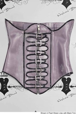 R0799 Diva Seven Buckle Front Latex Overbust Corset. Sizes still available: UK 12