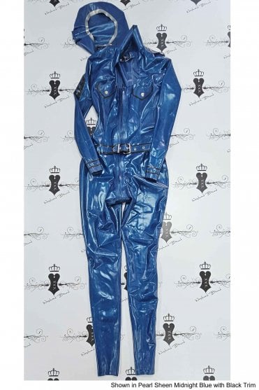 R0870 Military Vixen Latex Catsuit with Beret. Sizes still available: UK 08