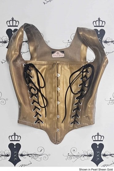 R0890 Rebecca Busk Latex Corset Top - Lighter weight. Sizes still available: UK 10