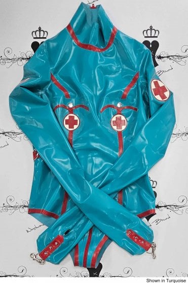 R0893 Medical-Inspired Latex Leotard. Sizes still available: UK 16