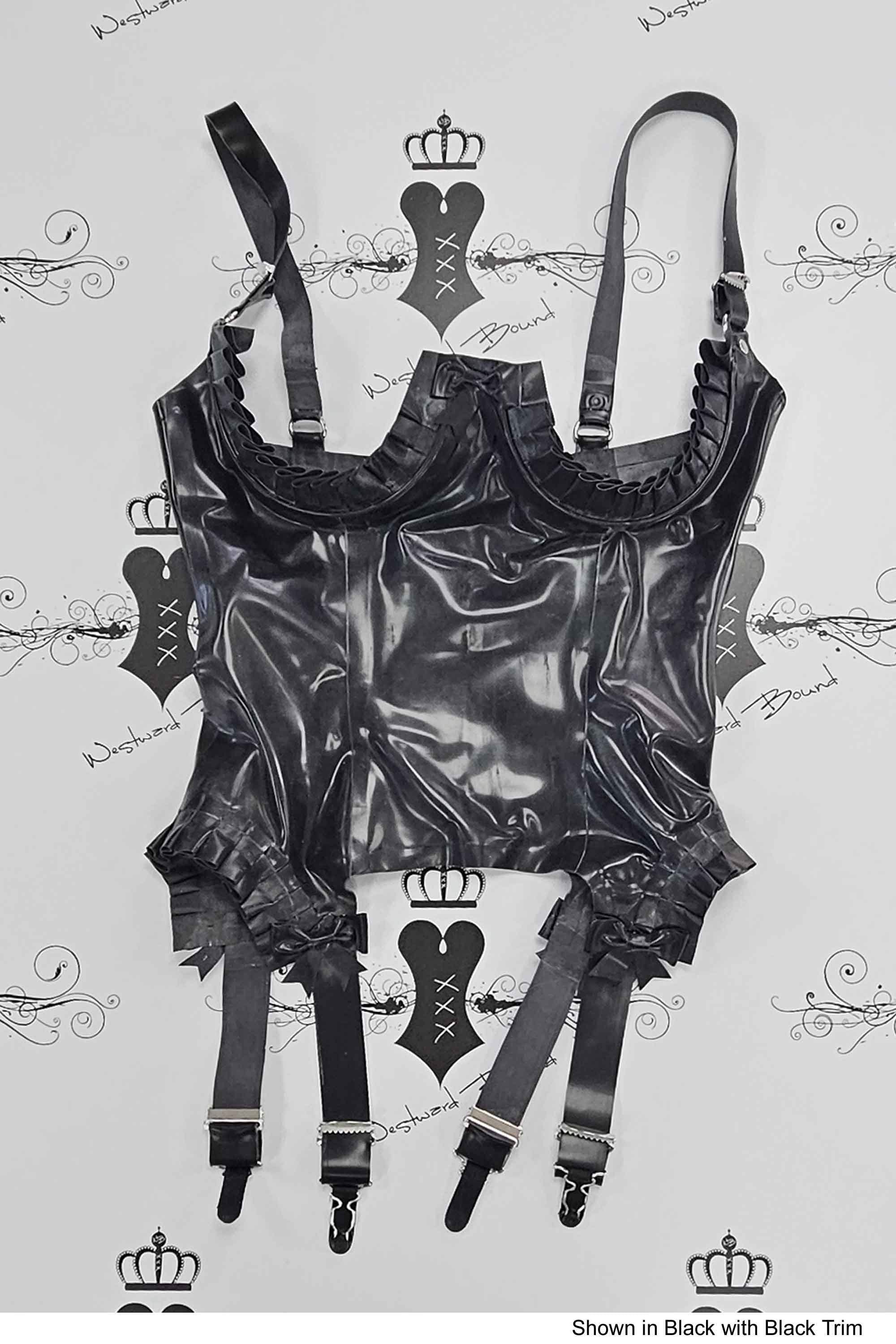 Rubber Basque Bombshell Underbust Handmade rubber Corset with frill under the breast