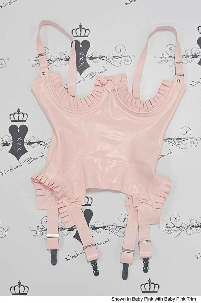 Rubber Basque Bombshell Underbust Handmade rubber Corset with frill under the breast