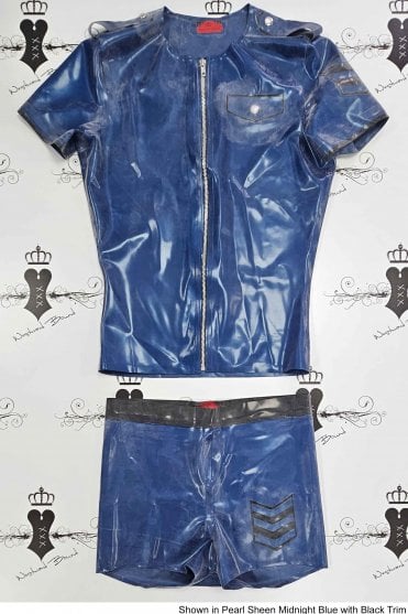 R1149 / R1148 Military Cargo Latex Rubber Shirt and Boxer Shirts Set. Sizes still available: UK L