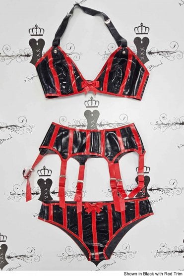 R1183, R1184 & R1185 Chi Chi Bra, Briefs & Suspender Belt Set. Sizes still available: UK 34C/08