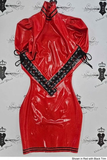 R1345 Belle-Cortege Latex Dress. Sizes still available: UK 08