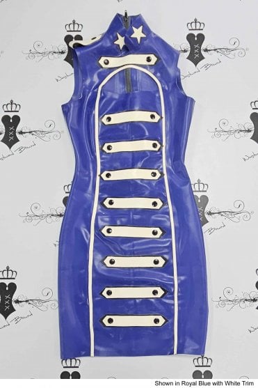 R1346 Captain Cadette Latex Dress. Sizes still available: UK 08