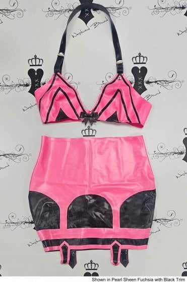 R1406 / R1344 Daelithia Bra and Amelie Latex Girdle Skirt Set. Sizes still available: UK 34C/08, 36C/12
