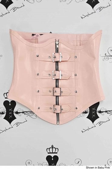 R1617 Vanity-V Four-Buckle Latex Underbust Corset. Sizes still available: UK 10, 12