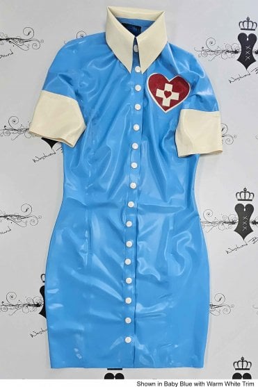 R1625 Lovesick Nurse Medically-Inspired Latex Dress. Sizes still available: UK 12
