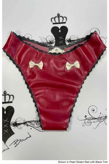 R1749 Tempest Latex Thong with Two Bows. Sizes still available: UK 08/10