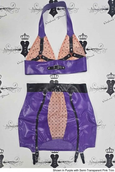 R1817 / R1818 Soigne Ring Bra and Girdle Skirt Set with Hearts & Dots Print. Sizes still available: UK 36C/14