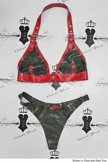 R1855 / R0105 Switch Latex Bra and Deluxe Thong Set. Sizes still available: UK 38C/L