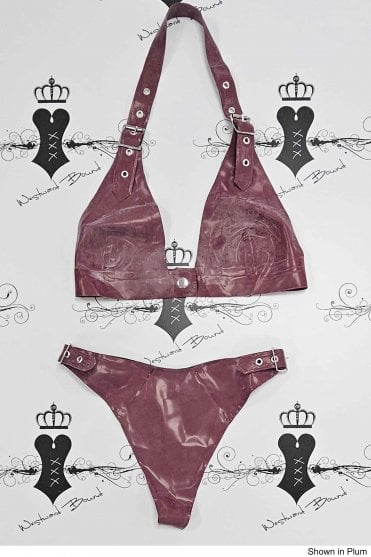 R1855/R0105 Switch Latex Bra Popper Front with Buckle Side Thong. Sizes still available: UK 34C/S