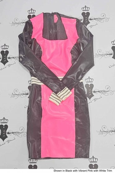 R1938 Honey Nectar Latex Dress with Contrasting Front Panel. Sizes still available: UK 08