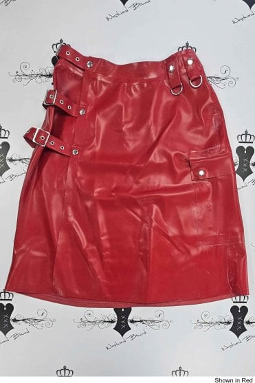 R2075 Buckle Latex Kilt. Sizes still available: UK 32"