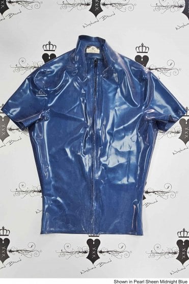 R2100-SS Zip Front Latex Rubber Top with Short Sleeves. Sizes still available: UK L, XL