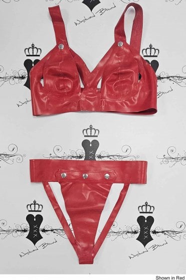 R2160 / R2161 Daily Dose Latex Bra and Thong Set. Sizes still available: UK 36C/12, 36C/14