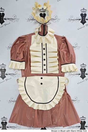 R2163 lighthearted Maid Latex Uniform-Inspired Dress. Sizes still available: UK 12