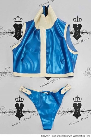 R2294 Vespera Crop Latex Top with Buckle side Thong. Sizes still available: UK 10