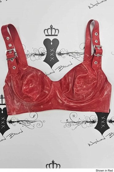 R2358 Buckle Latex Underwire Bra. Sizes still available: UK 32DD